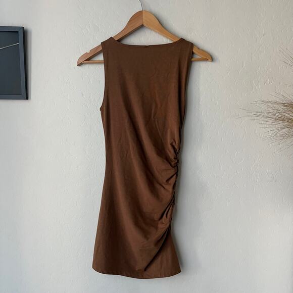 Heavy Manners Brown Ruched Sleeveless Cotton Jersey Mini Dress Size Small - Picture 6 of 6
